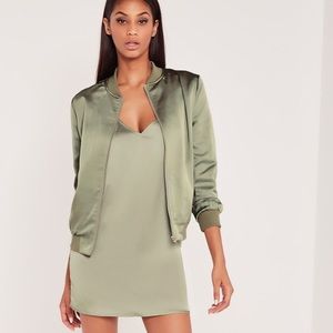 Carli Bybel x Missguided green bomber zip jacket